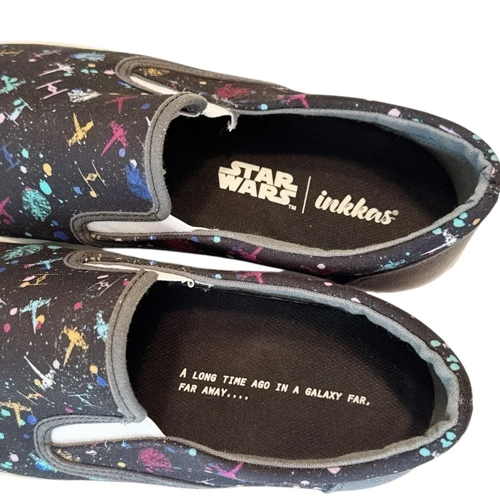Inkkas Unisex Star Wars Black Graphic Print Slip Ons Spacecraft Size 12 M /14 W